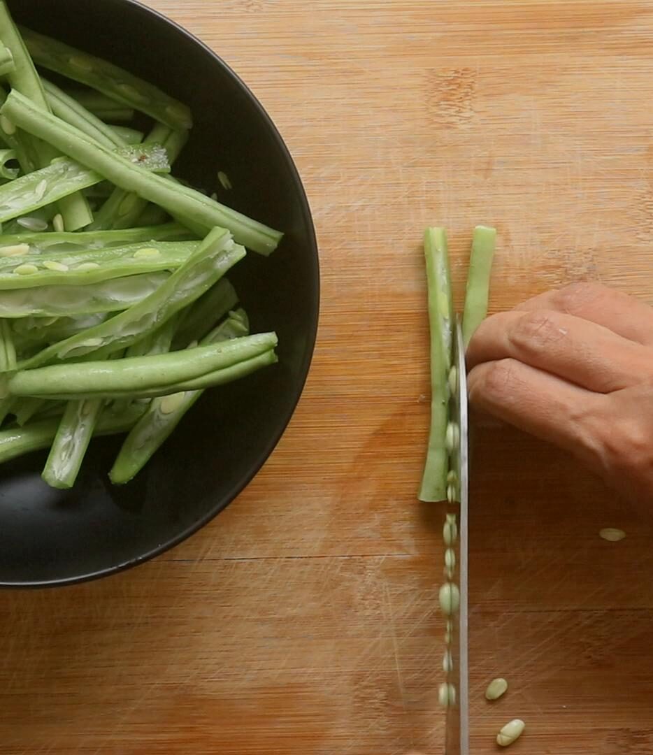 slice the beans in the middle.