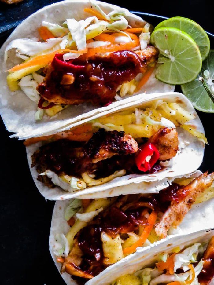 Yoghurt marinated grilled chicken tacos with Pineapple cabbage slaw ...