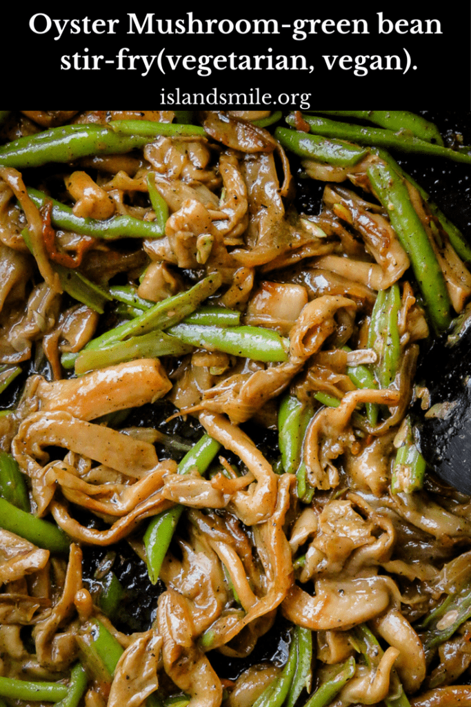 Mushroom-green bean stir-fry. Oyster mushrooms, frozen or fresh green beans, a few ingredients and you can make this ridiculously easy stir-fry. Grab a frying pan and let's get to making this mushroom and bean fry.