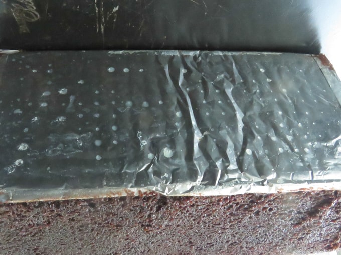 lined foil showing once the loaf cake is baked.