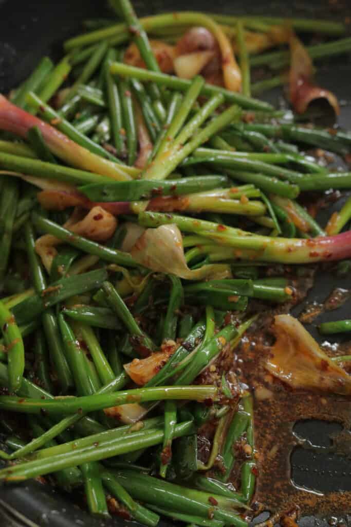 wilted scallions with the hot garlic sauce to make the fried mushrooms.