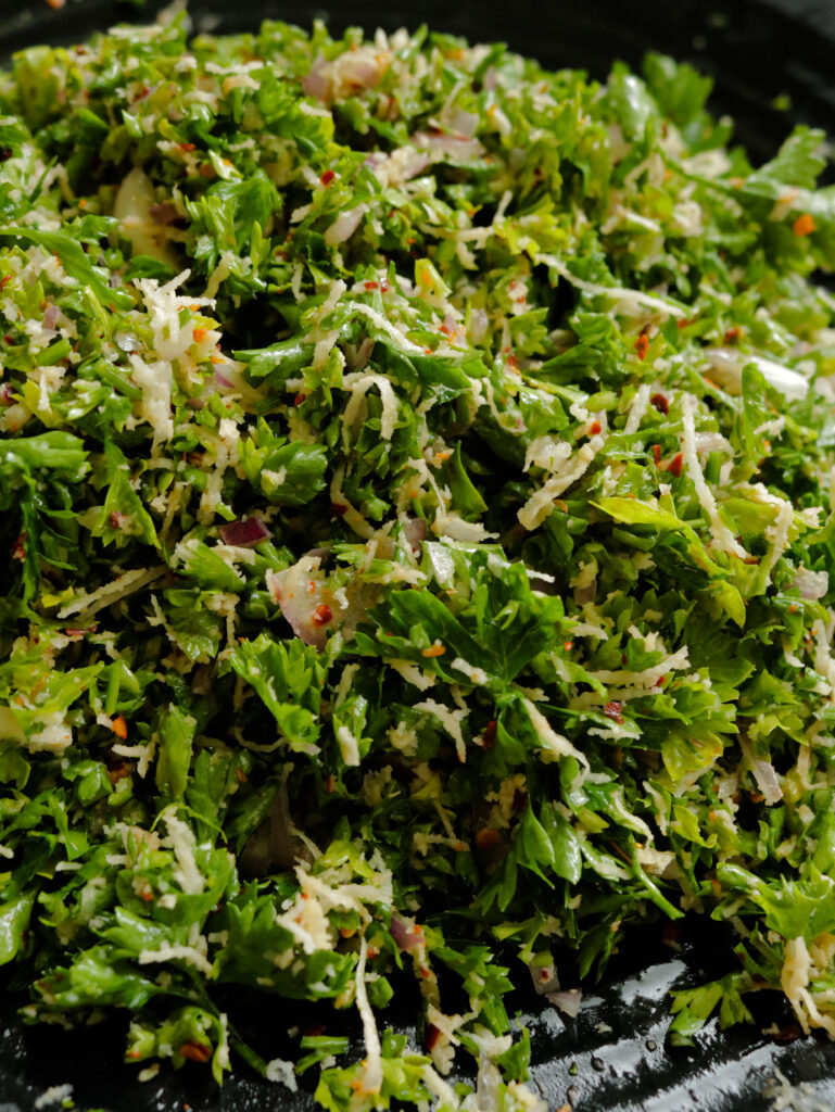 parsley and coconut mixed to make the parsley salad