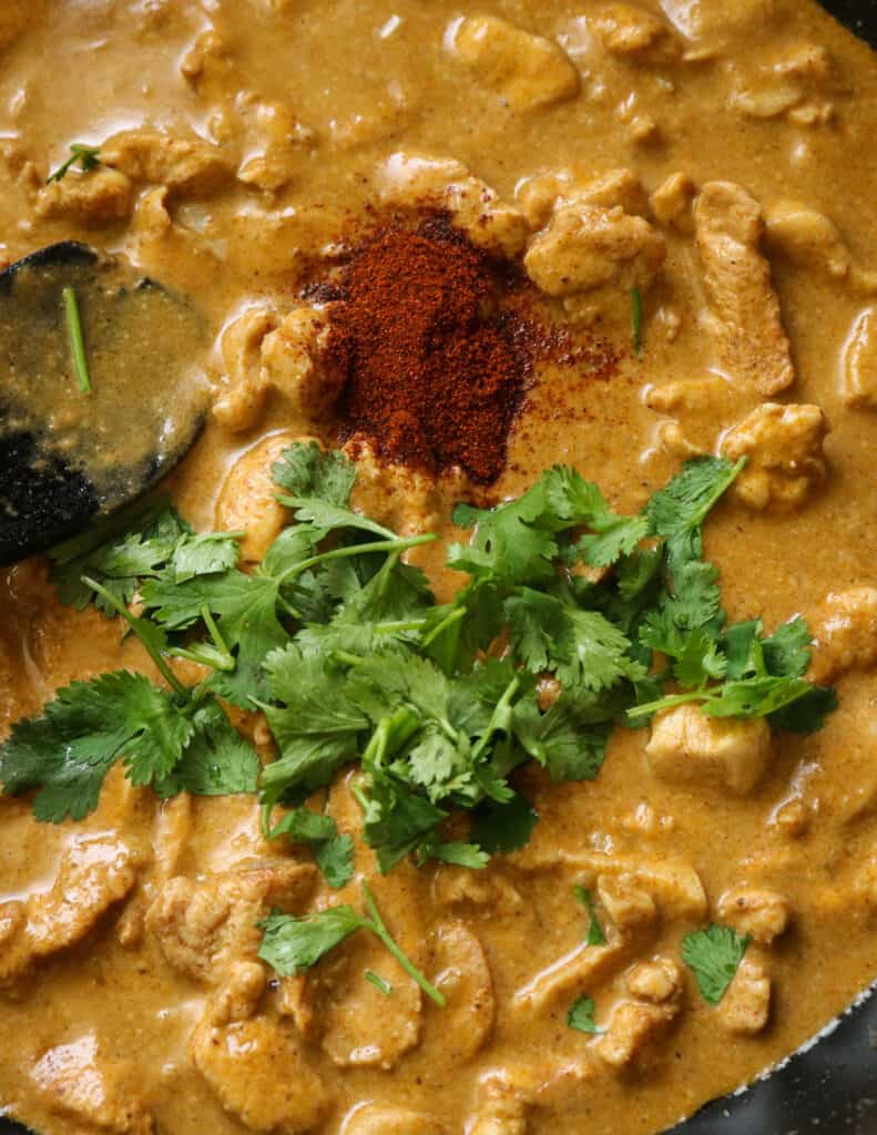 add extra red chilli powder to the thai chicken curry for extra heat.