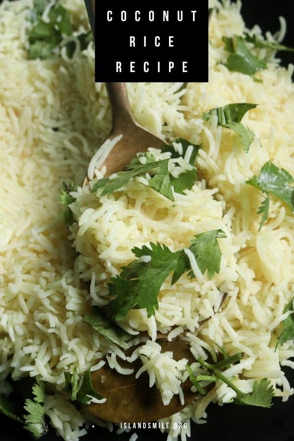basmati coconut rice with bay leaf and cooked with coconut milk.