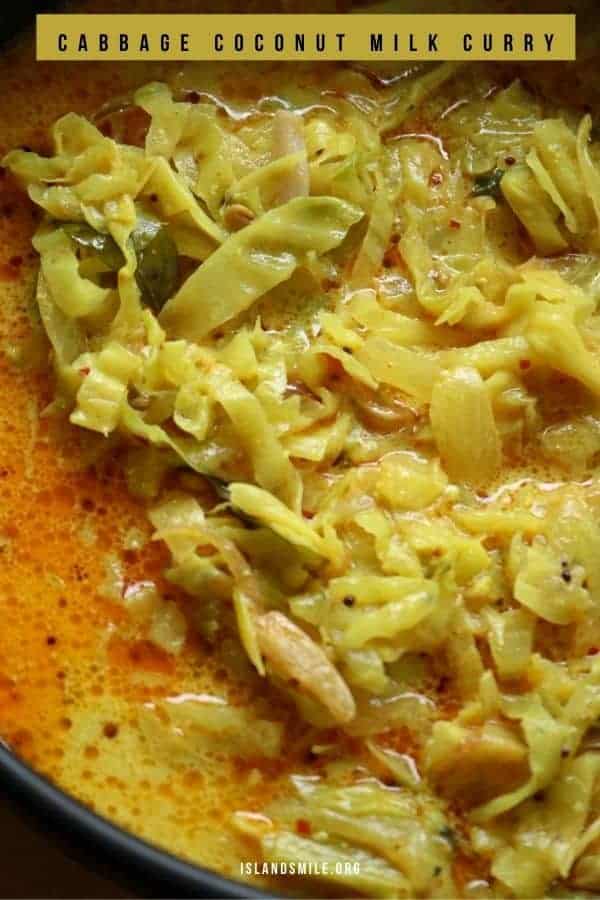 cabbage coconut curry with mustard seeds and curry leaves.
