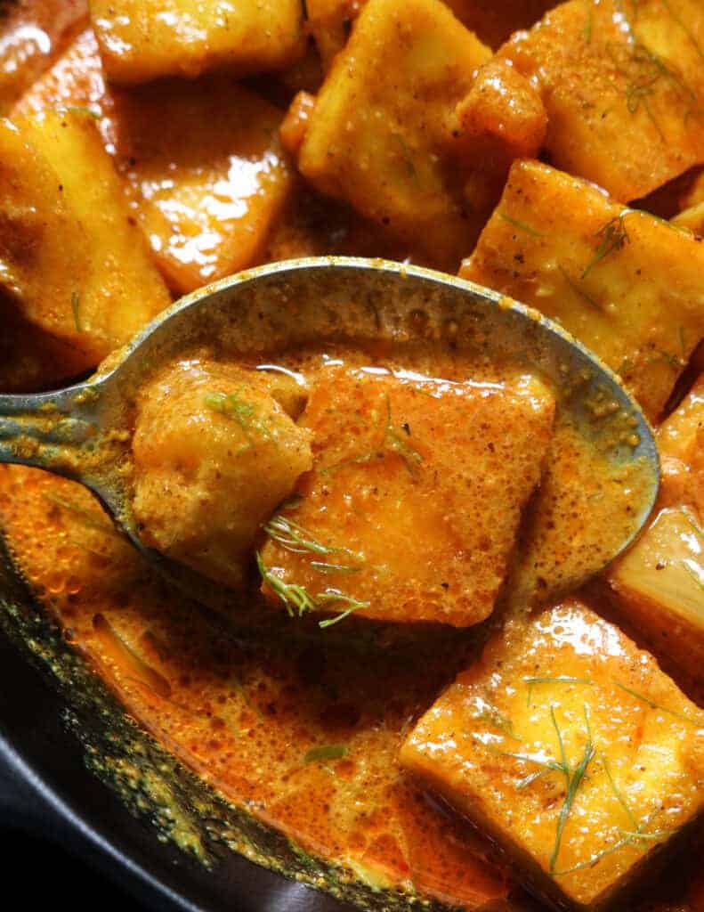 paneer curry cooked in coconut milk.