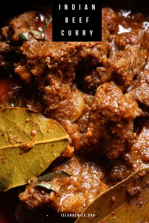 indian beef curry with pieces of hunky beef cooked in bayleaf and spices