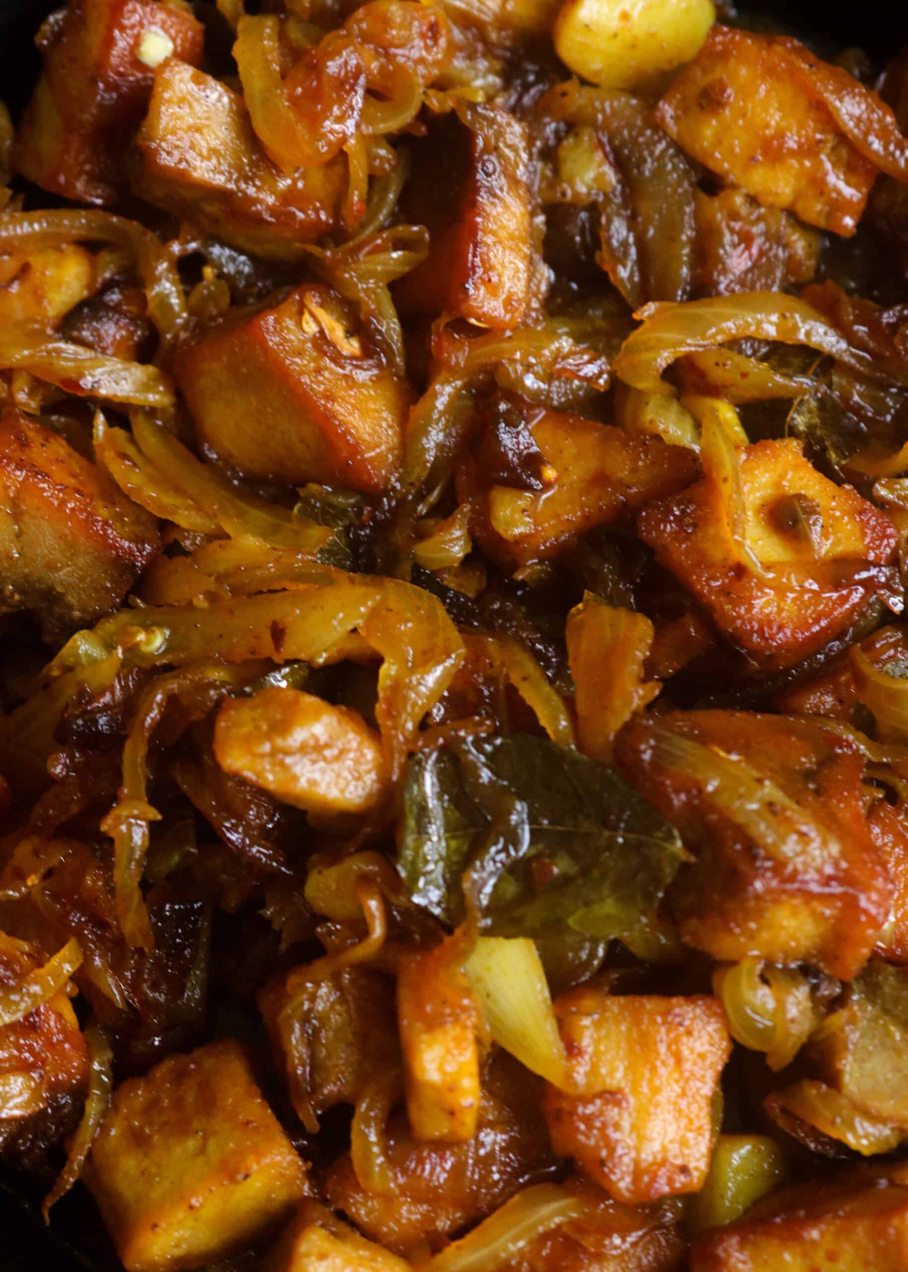 karawala thel dala, a dry fish fry with onions and curry leaves fried.